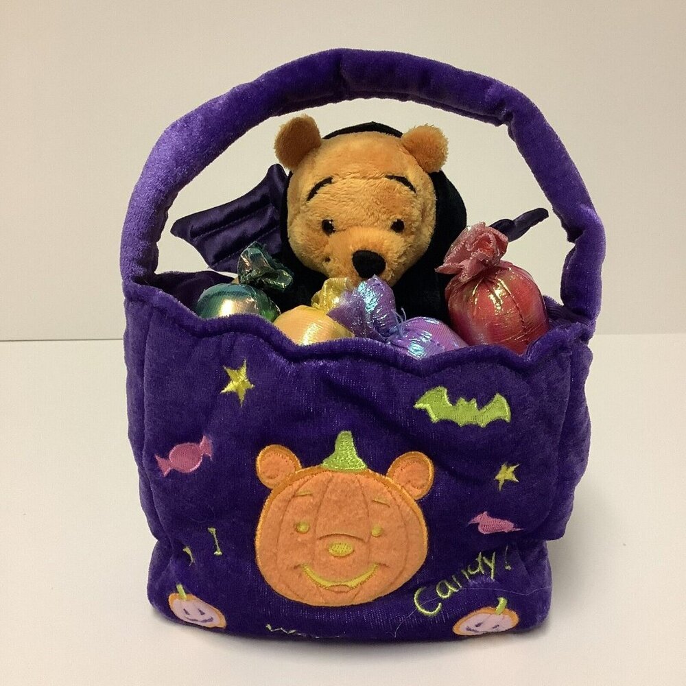 Disney Winnie the Pooh Trick or Treat Pooh Bat Candy Bag Plush Toy Halloween HTF